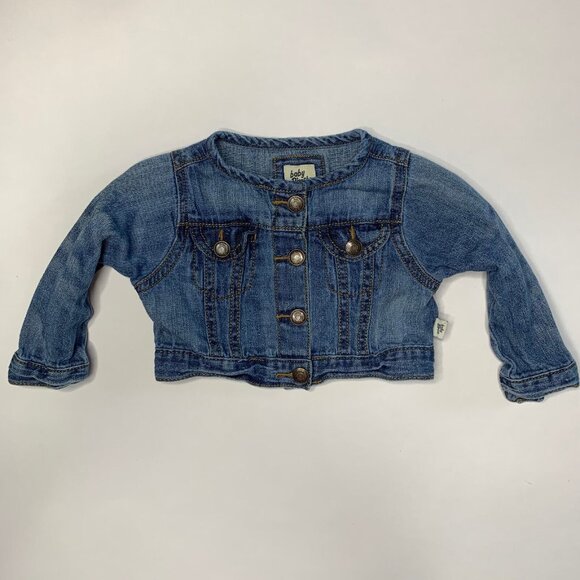Vintage Baby B'gosh Girls Size 12M Crop Top Jean Jacket Denim Logo Pockets - Picture 2 of 8